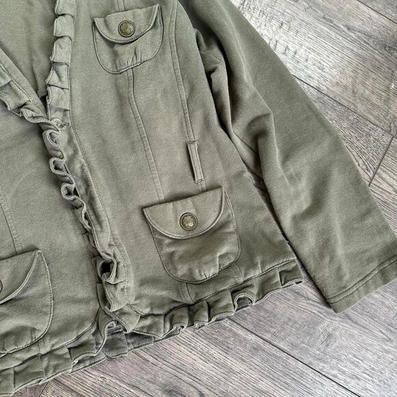 Vintage Y2K LA Kitty Ruffled Mini Blazer Cotton Green Jacket - Picture 5 of 8